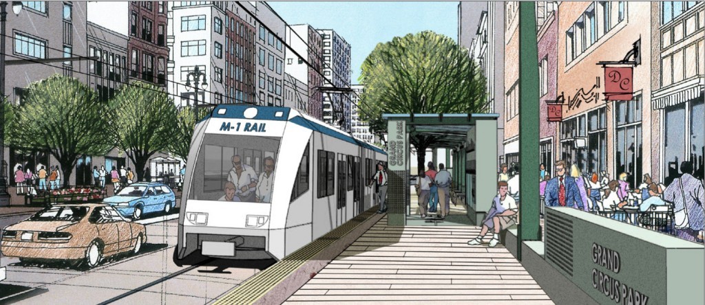 A 3.3 mile LRT, to be completed in 2015, will connect visitors and residents on Woodward Avenue • illustration courtesy M-1 Rail